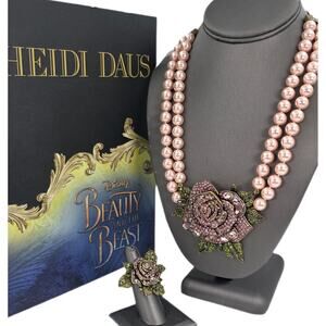Heidi Daus "Enchanted Beauty" Disney-Commissioned Rose Necklace & Ring Set-NIB